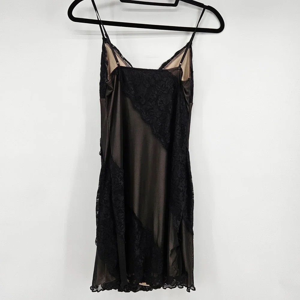 Y2K Black Lace Slip Dress Mini Size M Whimisgoth Holiday NYE Glam Indie‎ Sleaze